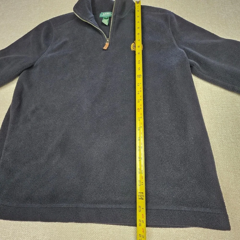 Lauren Ralph Lauren Fleece Pullover Womens Petite M Black Quarter Zip Crest Logo
